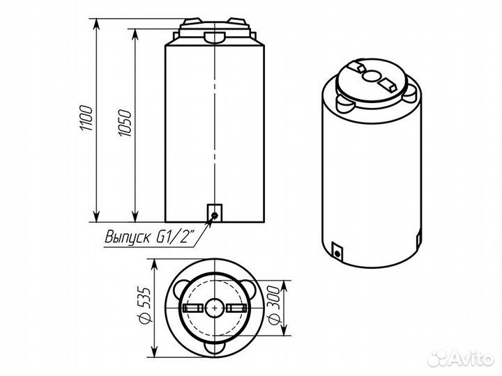 Пластиковая емкость 200 л цилиндр вертикальная