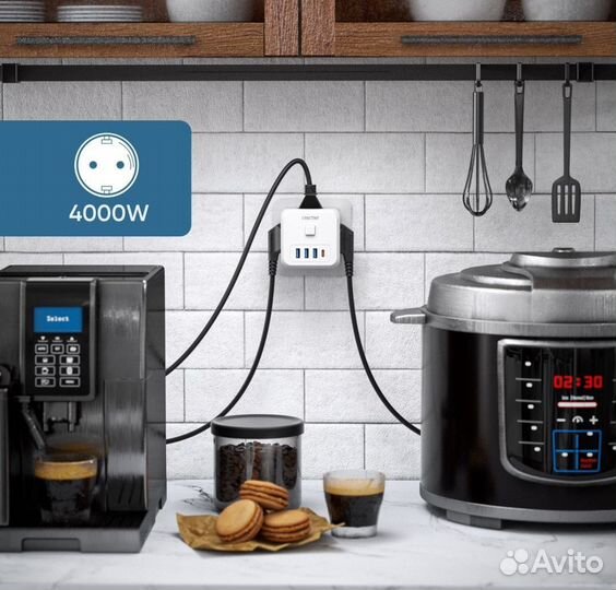 Розетка разветвитель Lencent с USB и Type C