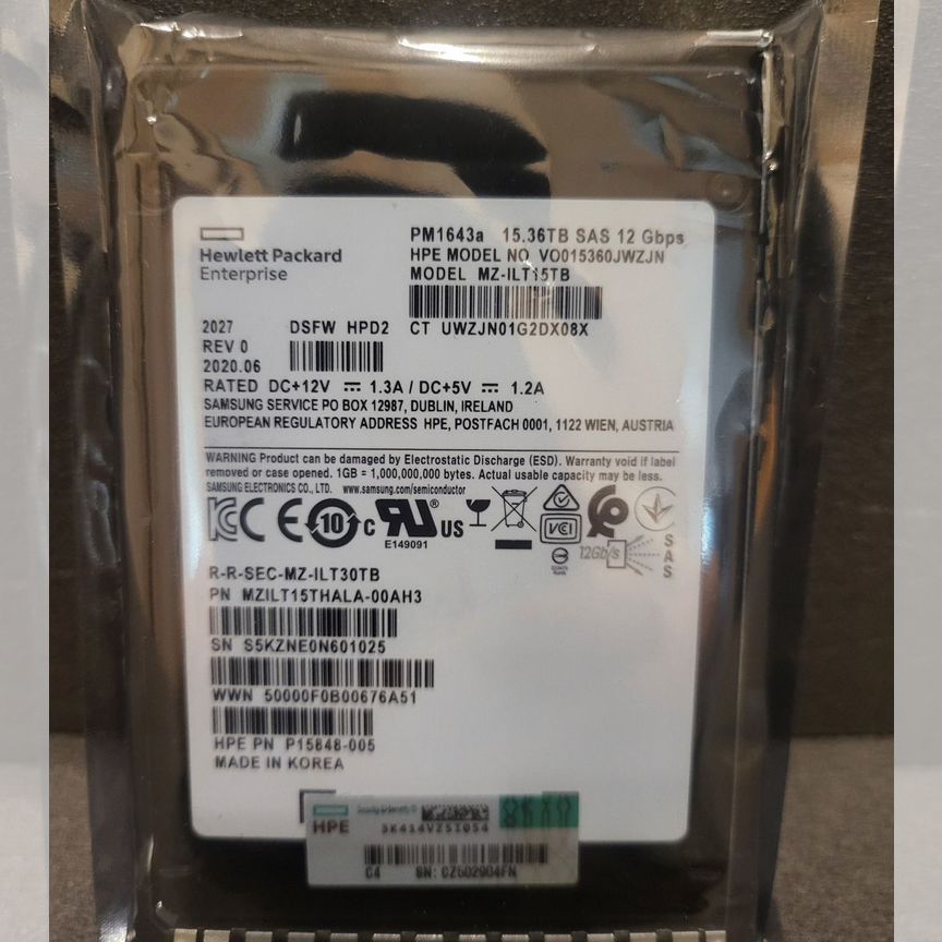 [PM1643A] Samsung 15.36tb Mzilt15thala-00ah3 Нре Pm1643a