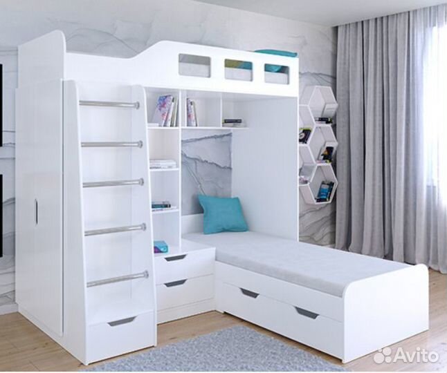 Двухъярусная кровать Белый/Голубой