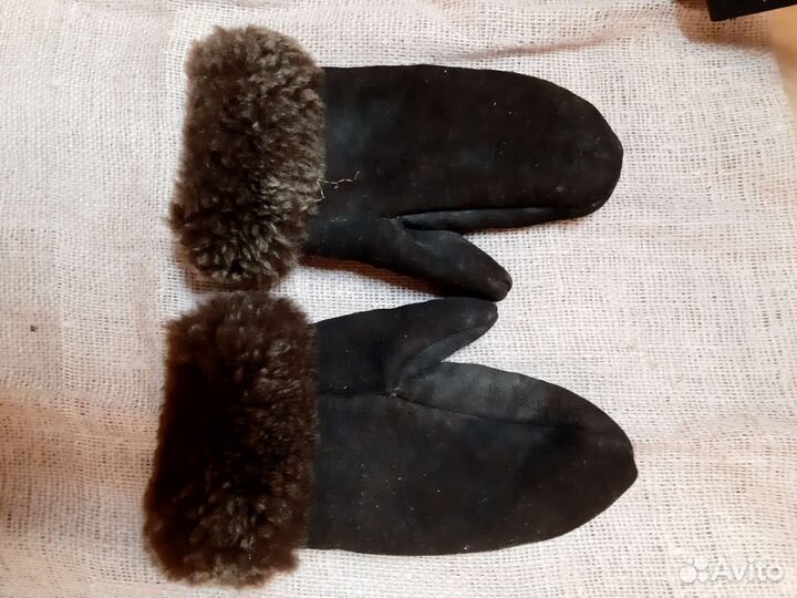 Варежки зимние женские замшевые с мехом