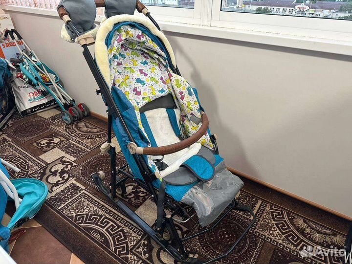 Санки-коляска galaxy glory бирюзовый