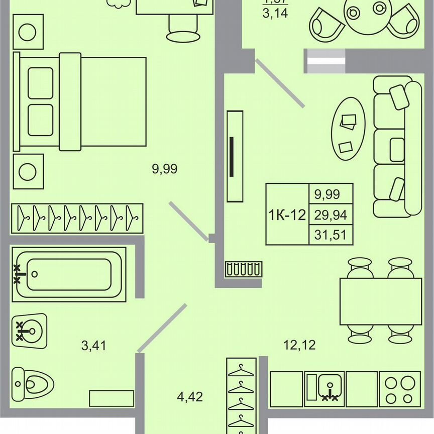 1-к. квартира, 31,5 м², 16/17 эт.