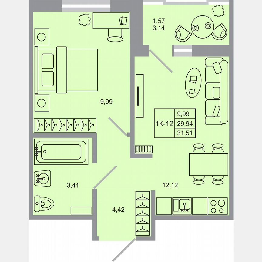 1-к. квартира, 31,5 м², 16/17 эт.