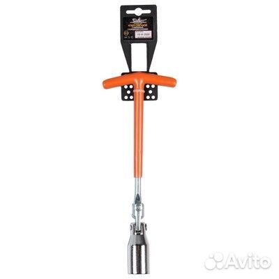 AKS10 Ключ свечной т-образный с карданом 21*250мм с резиновым фиксатором (ak-s-10)