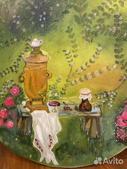Картина маслом, этюд, натюрморт с самоваром 30 см