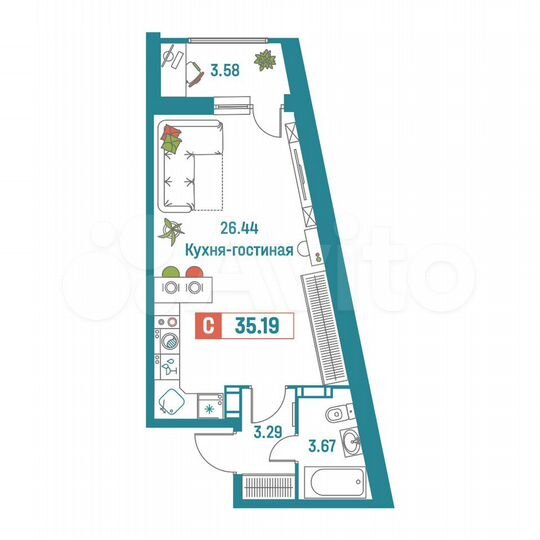 Квартира-студия, 35,2 м², 7/18 эт.