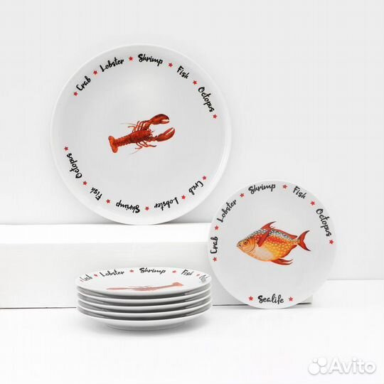 Набор фарфоровых тарелок для пиццы Sealife, 7 пред