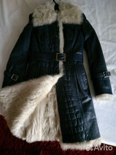 Дубленка синяя кожа + таскана