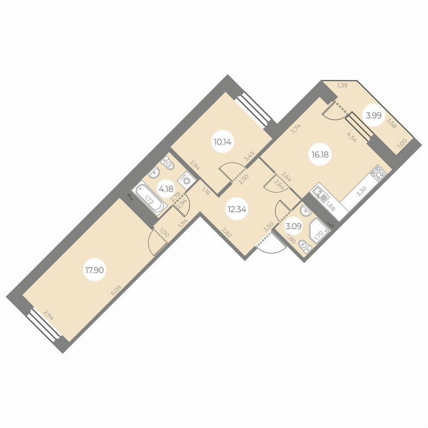 2-к. квартира, 65 м², 4/20 эт.