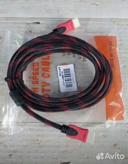 Hdmi красно-черный плетеный кабель3 метра