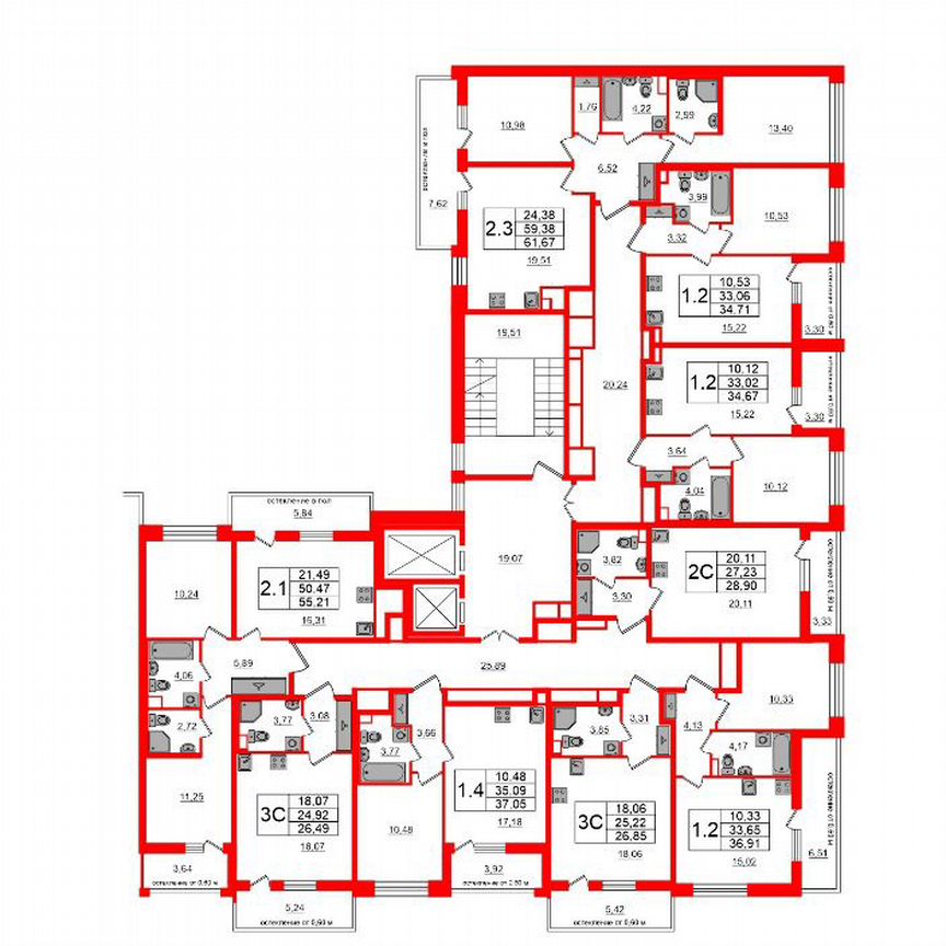 2-к. квартира, 59,4 м², 2/12 эт.