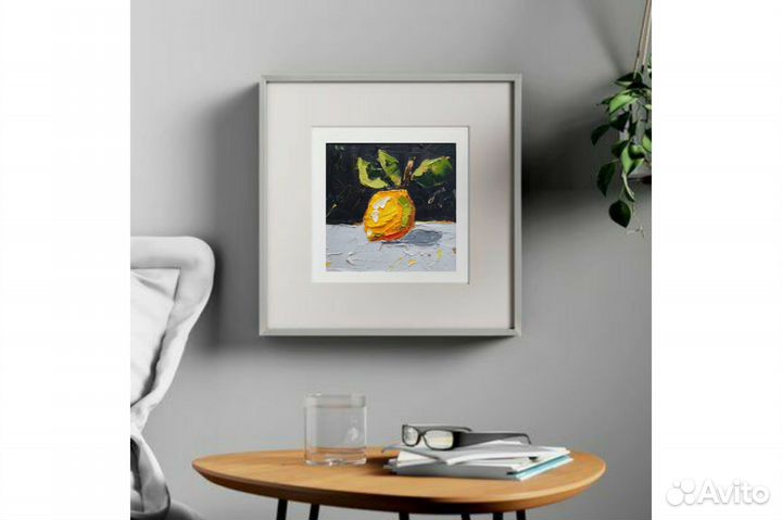 Картина Лимон маслом на картоне 15х15 с рамой