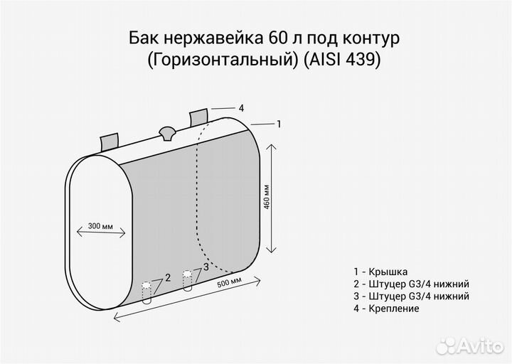 Бак На Трубе нерж. 60л под контур