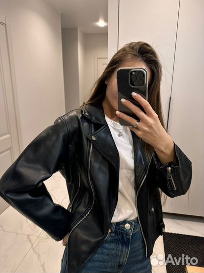 Кожаная куртка косуха женская