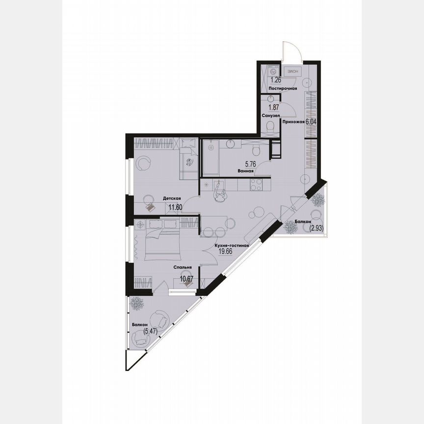 2-к. квартира, 59,4 м², 8/12 эт.