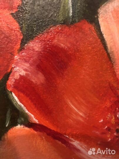 Картина маслом, красные маки, мдф 30х40