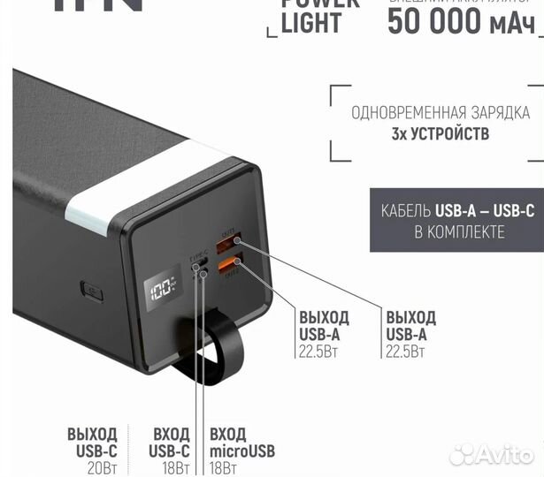 Внешний аккумулятор TFN Power Light 50 000