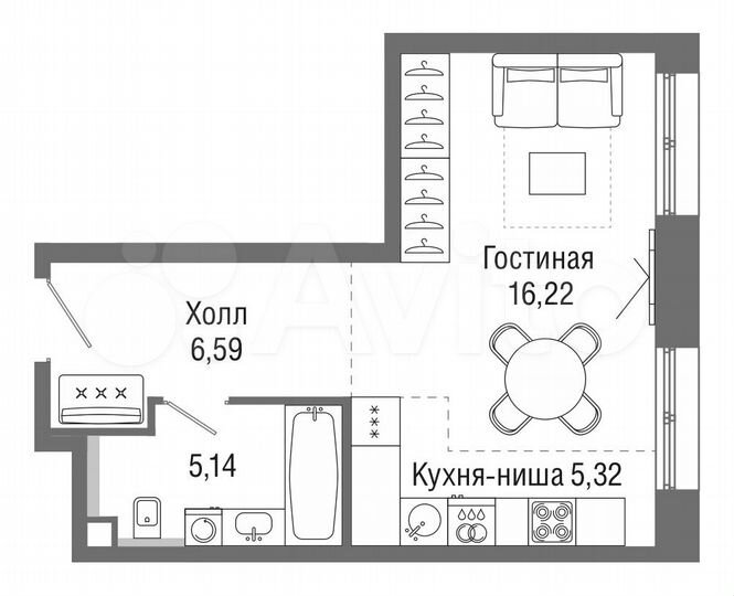 Квартира-студия, 33,1 м², 32/36 эт.