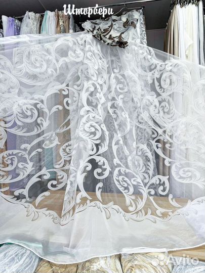 Тюль органза печать с узором. Новый