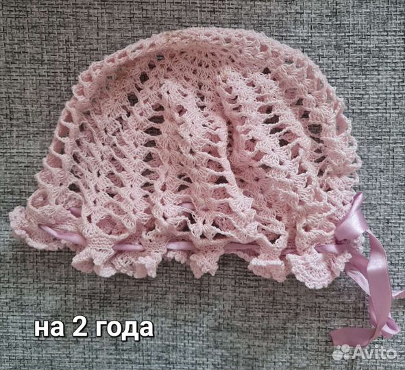 Вязаная шапка/панама/косынка для девочки на 2 года