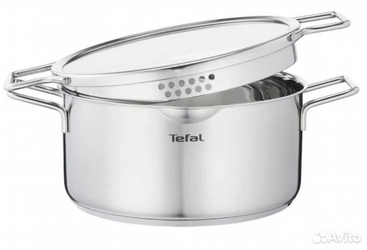 Новая Кастрюля из нержавейки 5л Tefal со сливом