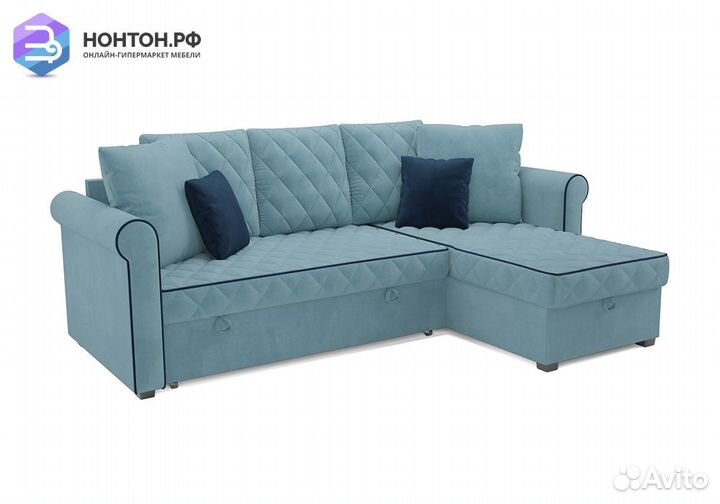 Угловой диван дельфин Берлин велюр голубой