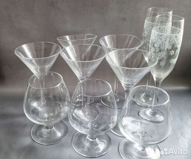 Стеклянные бокалы для шампанского мартини коньяка