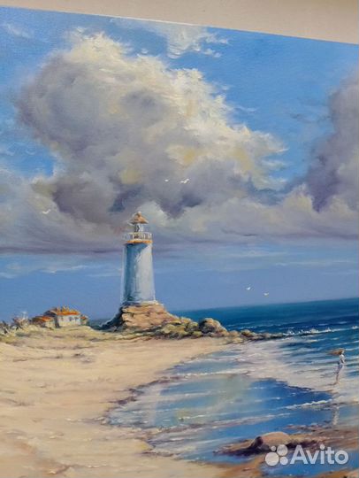 Картина маслом на холсте море маяк облако