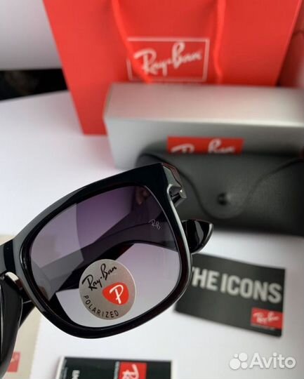 Очки ray ban justin polaroid черные глянцевые