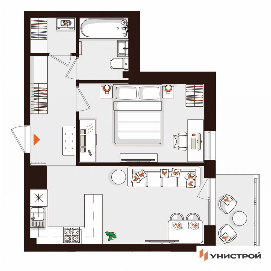 1-к. квартира, 40,9 м², 2/5 эт.