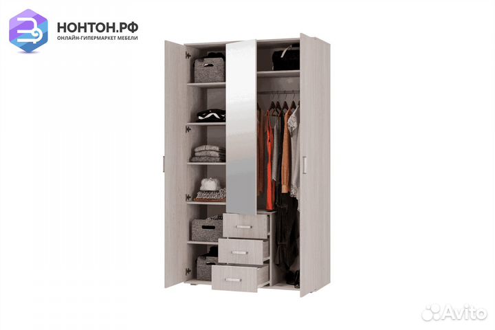 Шкаф трехстворчатый Белла ясень белый