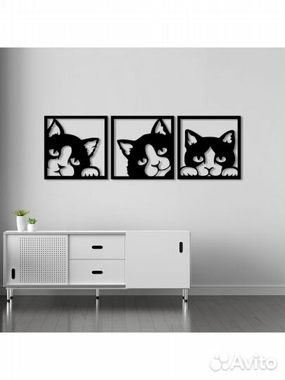 Панно из дерева на стену Три кота