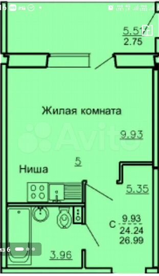 1-к. квартира, 27 м², 15/16 эт.