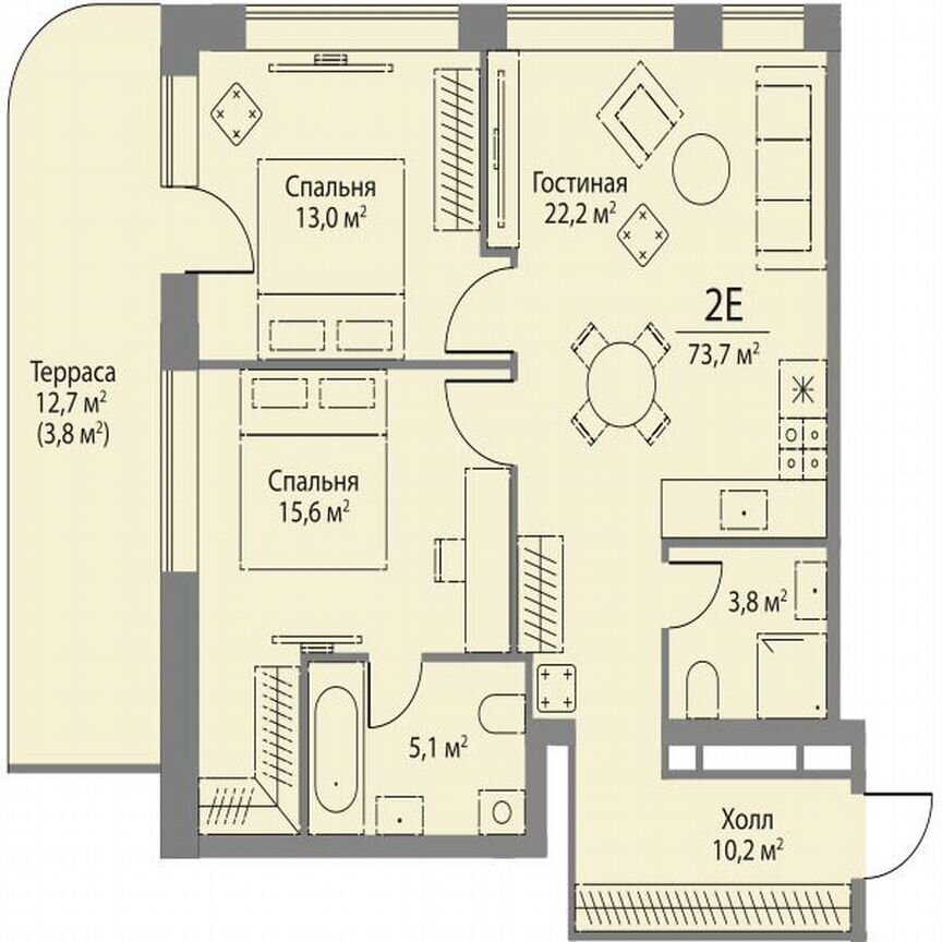 2-к. квартира, 73,7 м², 3/11 эт.