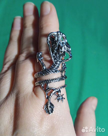 Кольцо Дракон Оригинальное Серебряного Цвета Новое