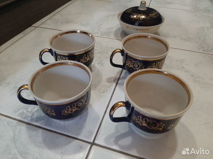 Чайный сервиз Кобальт фарфор Полонне времен СССР