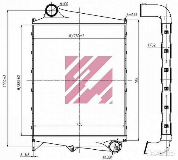 Интеркулер Volvo 885x750x62