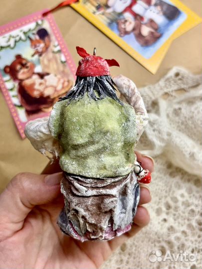 Елочная игрушка из ваты ручной работы