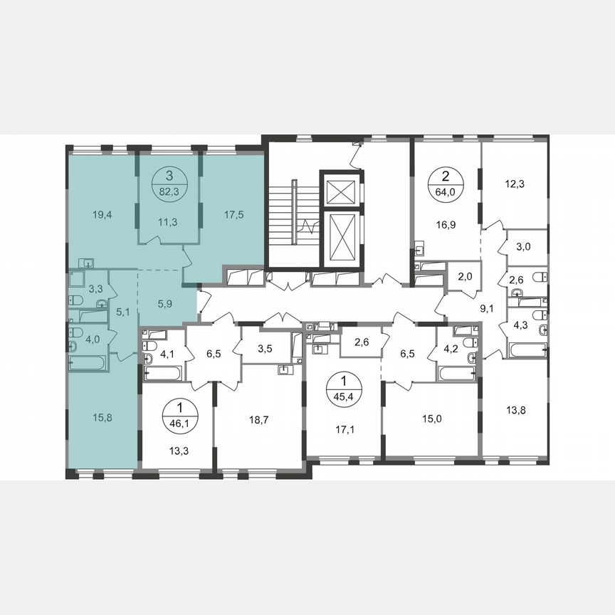 3-к. квартира, 82,3 м², 7/19 эт.