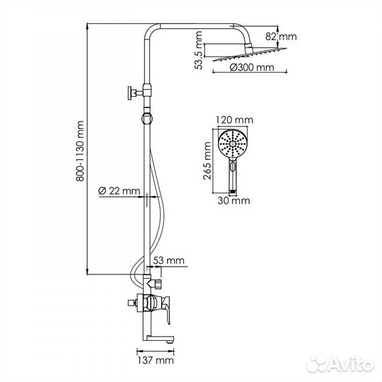 Душевая система Wasserkraft A166.116.127.087.CH