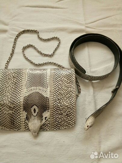 Клатч и пояс -ремень из змеиной кожи-кобра, натура