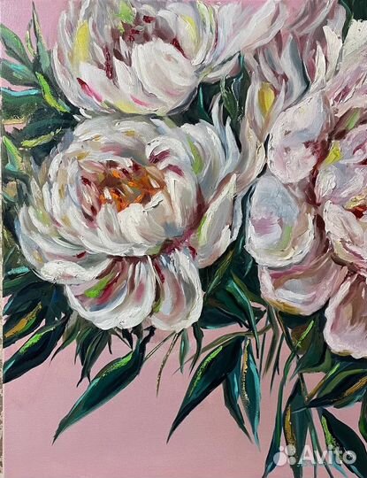 Картина маслом на холсте цветы пионы большая