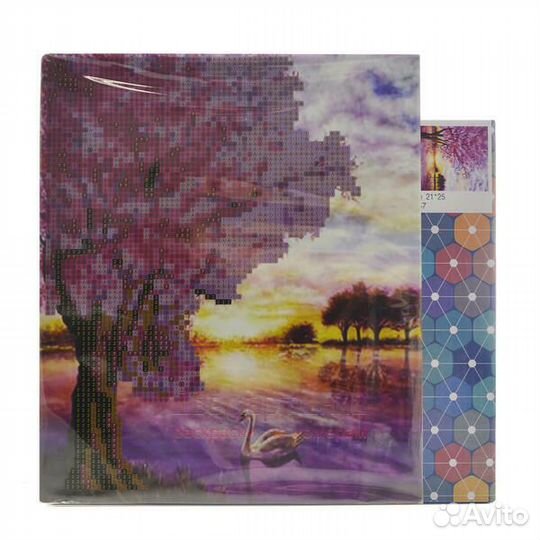 Алмазная мозаика 21x25 Кот и голубые незабудки