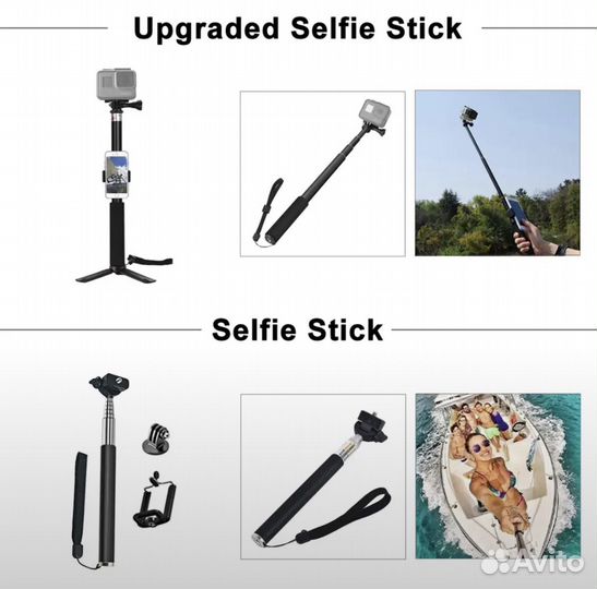 Набор аксессуаров для Gopro 4,5,6,7,8 + аквабокс