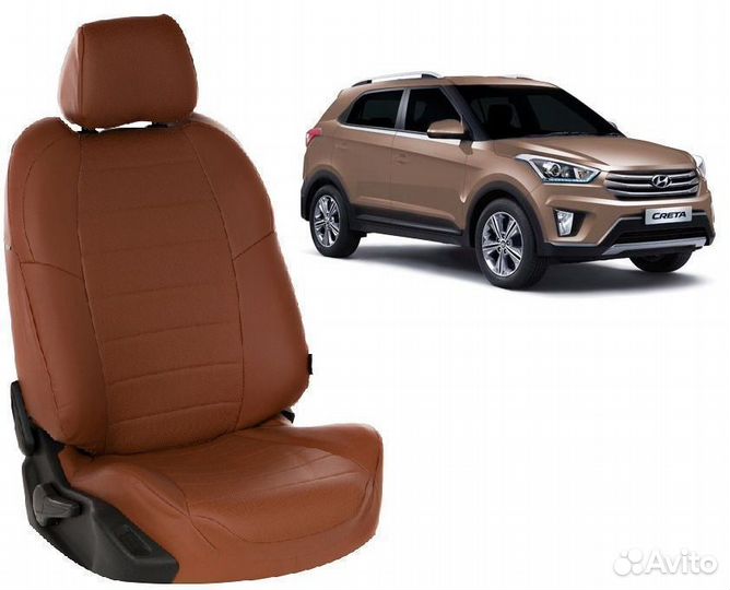 Чехлы из экокожи на Хендай Крета коричневые