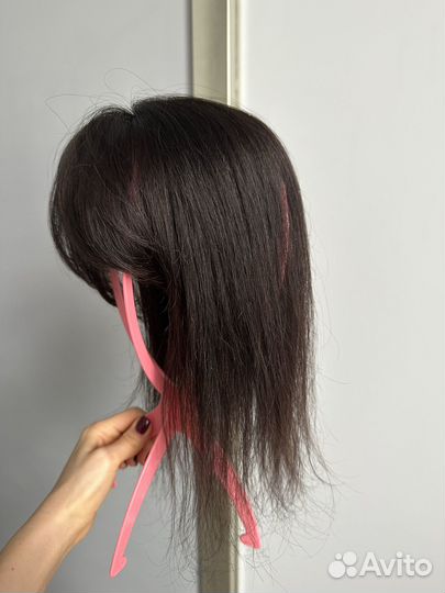 Накладка из натуральных волос с челкой каштан