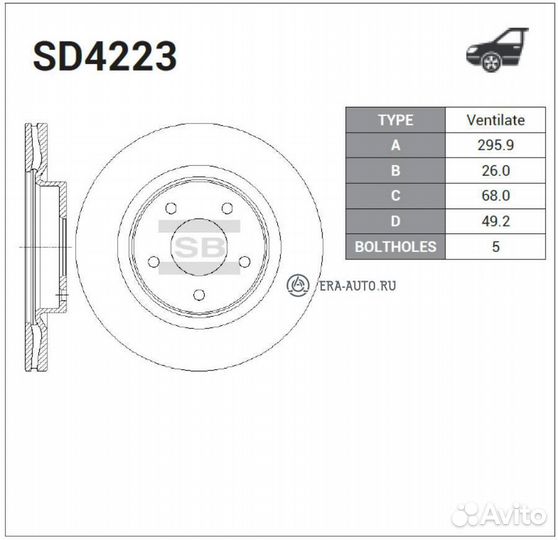 Sangsin brake SD4223 Диск тормозной Nissan Teana 2.5-3.5 08 SD4223