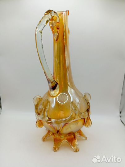 Графин Кувшин Лебедь Медовое Цветное Стекло СССР