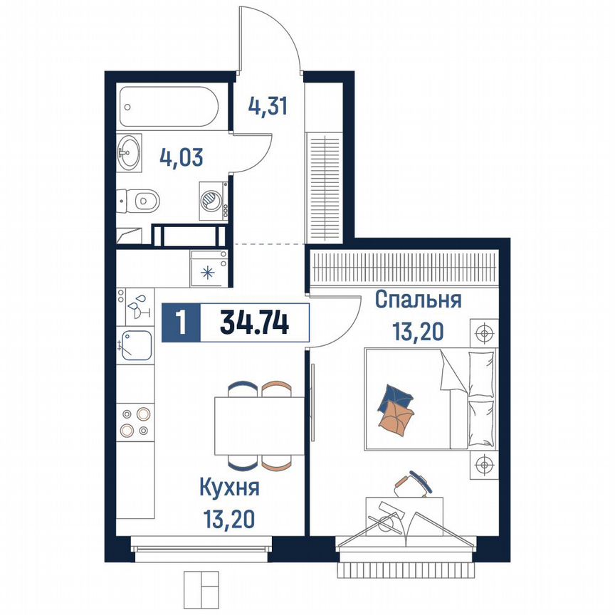 1-к. квартира, 34,7 м², 14/18 эт.